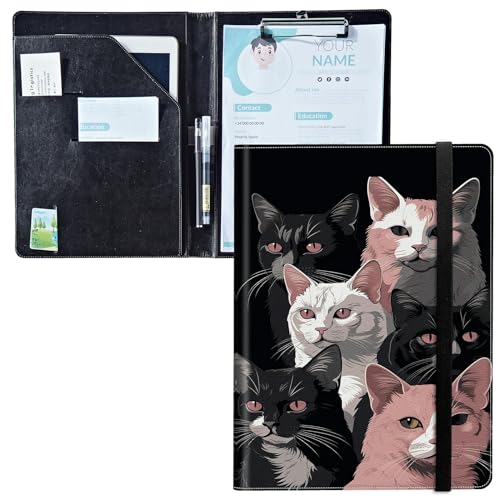 Padfolio mit Klemmbrett, PU-Leder-Portfolio-Mappe, A4-Größe, Schreibklemmbrett, Aufbewahrung mit Notizblock/Visitenkarte/Bargeldtaschen für Business, Schule, Büro, Schwarz Rosa Katzen Padfolio mit Klemmbrett, PU-Leder-Portfolio-Mappe, A4-Größe, Schreibklemmbrett, Aufbewahrung mit Notizblock/Visitenkarte/Bargeldtaschen für Business, Schule, Büro, Schwarz Rosa Katzen von BWEGRHE