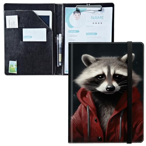 Padfolio mit Klemmbrett, PU-Leder-Portfolio-Mappe, A4-Größe, Schreibklemmbrett, Aufbewahrung mit Notizblock/Visitenkarte/Bargeldtaschen für Business, Schule, Büro, Waschbär Padfolio mit Klemmbrett, PU-Leder-Portfolio-Mappe, A4-Größe, Schreibklemmbrett, Aufbewahrung mit Notizblock/Visitenkarte/Bargeldtaschen für Business, Schule, Büro, Waschbär von BWEGRHE