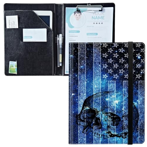 Padfolio mit Klemmbrett, PU-Leder-Portfolio-Mappe, A4-Größe, Schreibklemmbrett, Aufbewahrung mit Notizblock/Visitenkarte/Bargeldtaschen für Business, Schule, Büro, blaue Totenkopf-Flagge Padfolio mit Klemmbrett, PU-Leder-Portfolio-Mappe, A4-Größe, Schreibklemmbrett, Aufbewahrung mit Notizblock/Visitenkarte/Bargeldtaschen für Business, Schule, Büro, blaue Totenkopf-Flagge von BWEGRHE