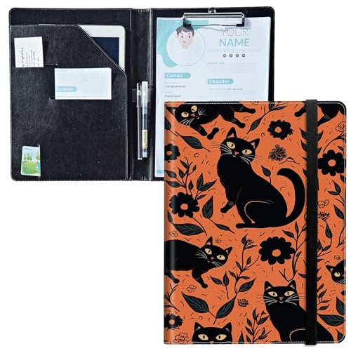Padfolio mit Klemmbrett, PU-Leder-Portfolio-Mappe, A4-Größe, Schreibklemmbrett, Aufbewahrung mit Notizblock/Visitenkarte/Bargeldtaschen für Business, Schule, Büro, schwarze Katze, Blume Padfolio mit Klemmbrett, PU-Leder-Portfolio-Mappe, A4-Größe, Schreibklemmbrett, Aufbewahrung mit Notizblock/Visitenkarte/Bargeldtaschen für Business, Schule, Büro, schwarze Katze, Blume von BWEGRHE