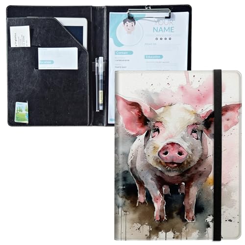 Padfolio mit Klemmbrett, PU-Leder-Portfolio-Ordner, A4-Größe, Schreib-Klemmbrett, Aufbewahrung mit Notizblock/Visitenkarten/Bargeldfächern für Business, Schule, Büro, Aquarell, Schwein Padfolio mit Klemmbrett, PU-Leder-Portfolio-Ordner, A4-Größe, Schreib-Klemmbrett, Aufbewahrung mit Notizblock/Visitenkarten/Bargeldfächern für Business, Schule, Büro, Aquarell, Schwein von BWEGRHE