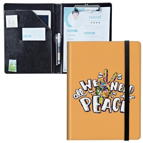 Padfolio mit Klemmbrett, PU-Leder-Portfolio-Ordner, A4-Größe, Schreib-Klemmbrett, Aufbewahrung mit Notizblock/Visitenkarten/Bargeldfächern für Business, Schule, Büro, buntes Handfriedenszeichen Padfolio mit Klemmbrett, PU-Leder-Portfolio-Ordner, A4-Größe, Schreib-Klemmbrett, Aufbewahrung mit Notizblock/Visitenkarten/Bargeldfächern für Business, Schule, Büro, buntes Handfriedenszeichen von BWEGRHE