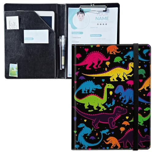 Padfolio mit Klemmbrett, PU-Leder-Portfolio-Ordner, A4-Größe, Schreibklemmbrett, Aufbewahrung mit Notizblock/Visitenkarte/Bargeldfächern für Business, Schule, Büro, Dinosaurier, bunt Padfolio mit Klemmbrett, PU-Leder-Portfolio-Ordner, A4-Größe, Schreibklemmbrett, Aufbewahrung mit Notizblock/Visitenkarte/Bargeldfächern für Business, Schule, Büro, Dinosaurier, bunt von BWEGRHE