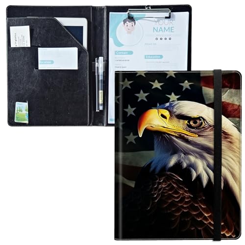 Padfolio mit Klemmbrett, PU-Leder-Portfolio-Ordner, A4-Größe, Schreibklemmbrett, Aufbewahrung mit Notizblock/Visitenkarte/Bargeldtaschen für Business, Schule, Büro, Adlerflagge, Retro Padfolio mit Klemmbrett, PU-Leder-Portfolio-Ordner, A4-Größe, Schreibklemmbrett, Aufbewahrung mit Notizblock/Visitenkarte/Bargeldtaschen für Business, Schule, Büro, Adlerflagge, Retro von BWEGRHE