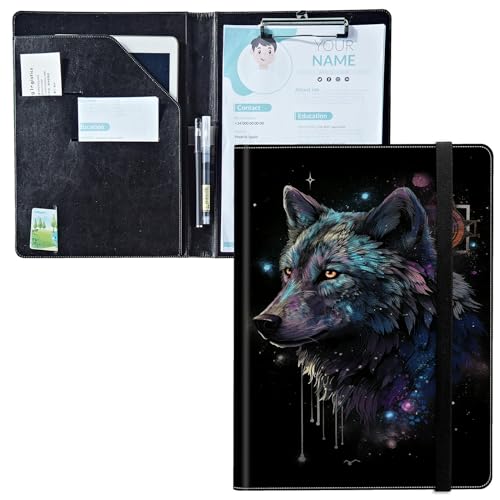 Padfolio mit Klemmbrett, PU-Leder-Portfolio-Ordner, A4-Größe, Schreibklemmbrett, Aufbewahrung mit Notizblock/Visitenkarte/Bargeldtaschen für Business, Schule, Büro, Art Wolf Padfolio mit Klemmbrett, PU-Leder-Portfolio-Ordner, A4-Größe, Schreibklemmbrett, Aufbewahrung mit Notizblock/Visitenkarte/Bargeldtaschen für Business, Schule, Büro, Art Wolf von BWEGRHE