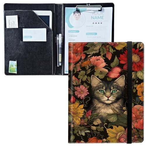 Padfolio mit Klemmbrett, PU-Leder-Portfolio-Ordner, A4-Größe, Schreibklemmbrett, Aufbewahrung mit Notizblock/Visitenkarte/Bargeldtaschen für Business, Schule, Büro, Blumen, Garten, Katze Padfolio mit Klemmbrett, PU-Leder-Portfolio-Ordner, A4-Größe, Schreibklemmbrett, Aufbewahrung mit Notizblock/Visitenkarte/Bargeldtaschen für Business, Schule, Büro, Blumen, Garten, Katze von BWEGRHE