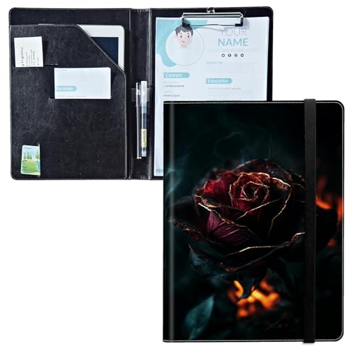 Padfolio mit Klemmbrett, PU-Leder-Portfolio-Ordner, A4-Größe, Schreibklemmbrett, Aufbewahrung mit Notizblock/Visitenkarte/Bargeldtaschen für Business, Schule, Büro, Burning Rose Padfolio mit Klemmbrett, PU-Leder-Portfolio-Ordner, A4-Größe, Schreibklemmbrett, Aufbewahrung mit Notizblock/Visitenkarte/Bargeldtaschen für Business, Schule, Büro, Burning Rose von BWEGRHE