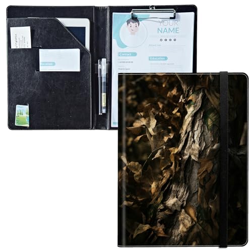 Padfolio mit Klemmbrett, PU-Leder-Portfolio-Ordner, A4-Größe, Schreibklemmbrett, Aufbewahrung mit Notizblock/Visitenkarte/Bargeldtaschen für Business, Schule, Büro, Camouflage-Blatt Padfolio mit Klemmbrett, PU-Leder-Portfolio-Ordner, A4-Größe, Schreibklemmbrett, Aufbewahrung mit Notizblock/Visitenkarte/Bargeldtaschen für Business, Schule, Büro, Camouflage-Blatt von BWEGRHE