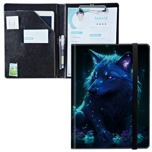 Padfolio mit Klemmbrett, PU-Leder-Portfolio-Ordner, A4-Größe, Schreibklemmbrett, Aufbewahrung mit Notizblock/Visitenkarte/Bargeldtaschen für Business, Schule, Büro, Cosmic Wolf Padfolio mit Klemmbrett, PU-Leder-Portfolio-Ordner, A4-Größe, Schreibklemmbrett, Aufbewahrung mit Notizblock/Visitenkarte/Bargeldtaschen für Business, Schule, Büro, Cosmic Wolf von BWEGRHE
