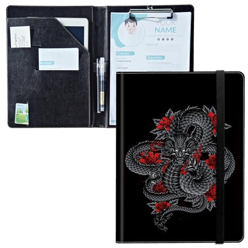 Padfolio mit Klemmbrett, PU-Leder-Portfolio-Ordner, A4-Größe, Schreibklemmbrett, Aufbewahrung mit Notizblock/Visitenkarte/Bargeldtaschen für Business, Schule, Büro, Drachenrosen Padfolio mit Klemmbrett, PU-Leder-Portfolio-Ordner, A4-Größe, Schreibklemmbrett, Aufbewahrung mit Notizblock/Visitenkarte/Bargeldtaschen für Business, Schule, Büro, Drachenrosen von BWEGRHE
