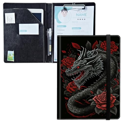 Padfolio mit Klemmbrett, PU-Leder-Portfolio-Ordner, A4-Größe, Schreibklemmbrett, Aufbewahrung mit Notizblock/Visitenkarte/Bargeldtaschen für Business, Schule, Büro, Drachenrote Rosen Padfolio mit Klemmbrett, PU-Leder-Portfolio-Ordner, A4-Größe, Schreibklemmbrett, Aufbewahrung mit Notizblock/Visitenkarte/Bargeldtaschen für Business, Schule, Büro, Drachenrote Rosen von BWEGRHE