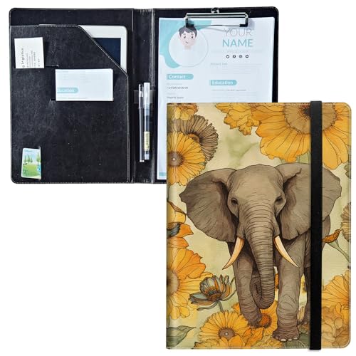 Padfolio mit Klemmbrett, PU-Leder-Portfolio-Ordner, A4-Größe, Schreibklemmbrett, Aufbewahrung mit Notizblock/Visitenkarte/Bargeldtaschen für Business, Schule, Büro, Elefanten-Sonnenblume Padfolio mit Klemmbrett, PU-Leder-Portfolio-Ordner, A4-Größe, Schreibklemmbrett, Aufbewahrung mit Notizblock/Visitenkarte/Bargeldtaschen für Business, Schule, Büro, Elefanten-Sonnenblume von BWEGRHE