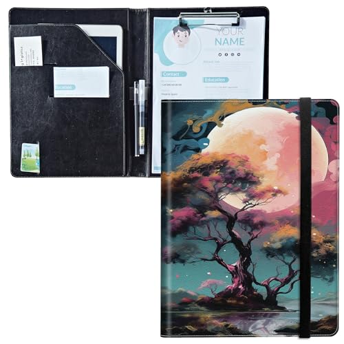 Padfolio mit Klemmbrett, PU-Leder-Portfolio-Ordner, A4-Größe, Schreibklemmbrett, Aufbewahrung mit Notizblock/Visitenkarte/Bargeldtaschen für Business, Schule, Büro, Fantasy-Blumenbaum Padfolio mit Klemmbrett, PU-Leder-Portfolio-Ordner, A4-Größe, Schreibklemmbrett, Aufbewahrung mit Notizblock/Visitenkarte/Bargeldtaschen für Business, Schule, Büro, Fantasy-Blumenbaum von BWEGRHE