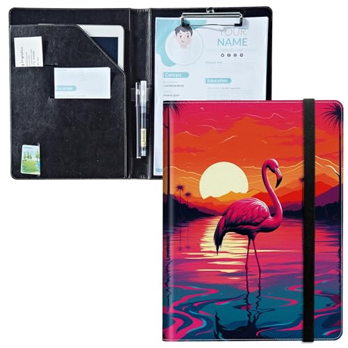 Padfolio mit Klemmbrett, PU-Leder-Portfolio-Ordner, A4-Größe, Schreibklemmbrett, Aufbewahrung mit Notizblock/Visitenkarte/Bargeldtaschen für Business, Schule, Büro, Flamingo-Sonnenuntergang Padfolio mit Klemmbrett, PU-Leder-Portfolio-Ordner, A4-Größe, Schreibklemmbrett, Aufbewahrung mit Notizblock/Visitenkarte/Bargeldtaschen für Business, Schule, Büro, Flamingo-Sonnenuntergang von BWEGRHE