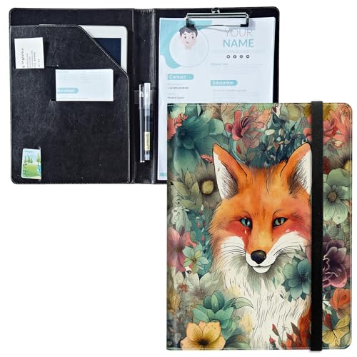 Padfolio mit Klemmbrett, PU-Leder-Portfolio-Ordner, A4-Größe, Schreibklemmbrett, Aufbewahrung mit Notizblock/Visitenkarte/Bargeldtaschen für Business, Schule, Büro, Fuchs Blumen Padfolio mit Klemmbrett, PU-Leder-Portfolio-Ordner, A4-Größe, Schreibklemmbrett, Aufbewahrung mit Notizblock/Visitenkarte/Bargeldtaschen für Business, Schule, Büro, Fuchs Blumen von BWEGRHE
