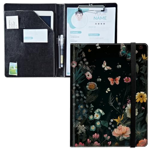 Padfolio mit Klemmbrett, PU-Leder-Portfolio-Ordner, A4-Größe, Schreibklemmbrett, Aufbewahrung mit Notizblock/Visitenkarte/Bargeldtaschen für Business, Schule, Büro, Garten, Blume, Schmetterling Padfolio mit Klemmbrett, PU-Leder-Portfolio-Ordner, A4-Größe, Schreibklemmbrett, Aufbewahrung mit Notizblock/Visitenkarte/Bargeldtaschen für Business, Schule, Büro, Garten, Blume, Schmetterling von BWEGRHE