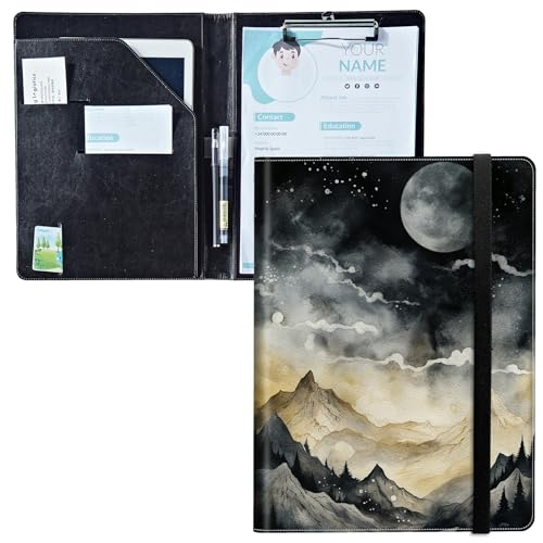 Padfolio mit Klemmbrett, PU-Leder-Portfolio-Ordner, A4-Größe, Schreibklemmbrett, Aufbewahrung mit Notizblock/Visitenkarte/Bargeldtaschen für Business, Schule, Büro, Goldene und schwarze Berge Padfolio mit Klemmbrett, PU-Leder-Portfolio-Ordner, A4-Größe, Schreibklemmbrett, Aufbewahrung mit Notizblock/Visitenkarte/Bargeldtaschen für Business, Schule, Büro, Goldene und schwarze Berge von BWEGRHE