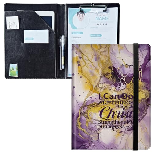 Padfolio mit Klemmbrett, PU-Leder-Portfolio-Ordner, A4-Größe, Schreibklemmbrett, Aufbewahrung mit Notizblock/Visitenkarte/Bargeldtaschen für Business, Schule, Büro, Goldener lila Marmor Padfolio mit Klemmbrett, PU-Leder-Portfolio-Ordner, A4-Größe, Schreibklemmbrett, Aufbewahrung mit Notizblock/Visitenkarte/Bargeldtaschen für Business, Schule, Büro, Goldener lila Marmor von BWEGRHE
