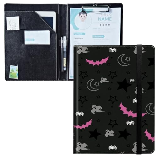 Padfolio mit Klemmbrett, PU-Leder-Portfolio-Ordner, A4-Größe, Schreibklemmbrett, Aufbewahrung mit Notizblock/Visitenkarte/Bargeldtaschen für Business, Schule, Büro, Gothic-Totenkopf, Mond, Sterne Padfolio mit Klemmbrett, PU-Leder-Portfolio-Ordner, A4-Größe, Schreibklemmbrett, Aufbewahrung mit Notizblock/Visitenkarte/Bargeldtaschen für Business, Schule, Büro, Gothic-Totenkopf, Mond, Sterne von BWEGRHE