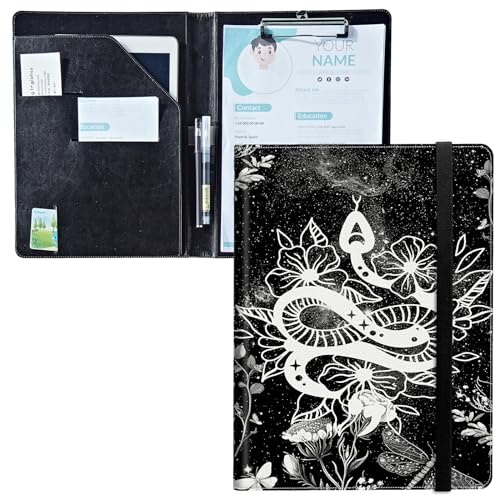 Padfolio mit Klemmbrett, PU-Leder-Portfolio-Ordner, A4-Größe, Schreibklemmbrett, Aufbewahrung mit Notizblock/Visitenkarte/Bargeldtaschen für Business, Schule, Büro, Hexenschlange, Mond Padfolio mit Klemmbrett, PU-Leder-Portfolio-Ordner, A4-Größe, Schreibklemmbrett, Aufbewahrung mit Notizblock/Visitenkarte/Bargeldtaschen für Business, Schule, Büro, Hexenschlange, Mond von BWEGRHE