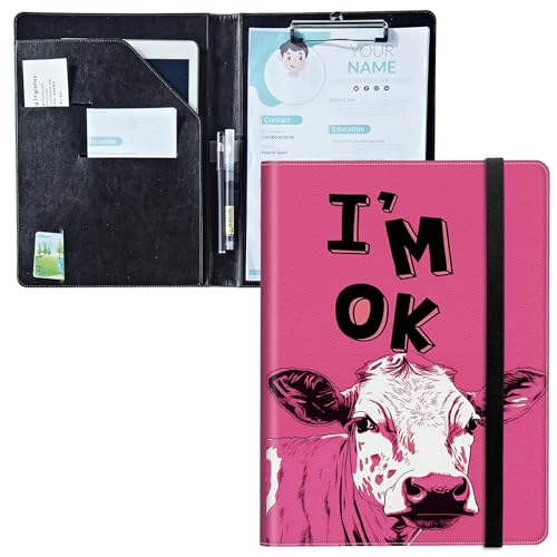 Padfolio mit Klemmbrett, PU-Leder-Portfolio-Ordner, A4-Größe, Schreibklemmbrett, Aufbewahrung mit Notizblock/Visitenkarte/Bargeldtaschen für Business, Schule, Büro, I'm OK Pink Cow Padfolio mit Klemmbrett, PU-Leder-Portfolio-Ordner, A4-Größe, Schreibklemmbrett, Aufbewahrung mit Notizblock/Visitenkarte/Bargeldtaschen für Business, Schule, Büro, I'm OK Pink Cow von BWEGRHE