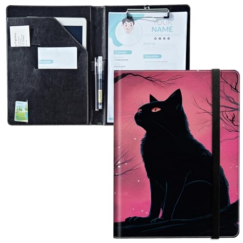 Padfolio mit Klemmbrett, PU-Leder-Portfolio-Ordner, A4-Größe, Schreibklemmbrett, Aufbewahrung mit Notizblock/Visitenkarte/Bargeldtaschen für Business, Schule, Büro, Katze, Rosa Himmel Padfolio mit Klemmbrett, PU-Leder-Portfolio-Ordner, A4-Größe, Schreibklemmbrett, Aufbewahrung mit Notizblock/Visitenkarte/Bargeldtaschen für Business, Schule, Büro, Katze, Rosa Himmel von BWEGRHE