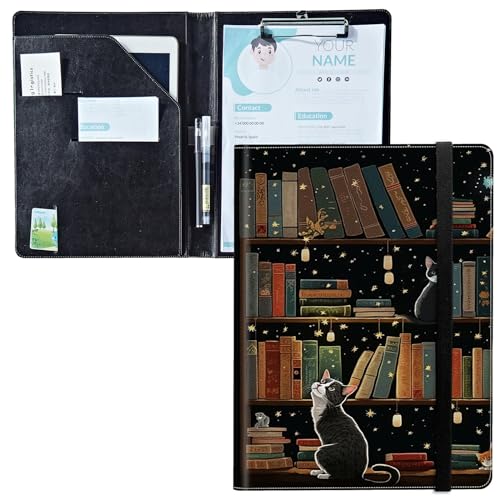 Padfolio mit Klemmbrett, PU-Leder-Portfolio-Ordner, A4-Größe, Schreibklemmbrett, Aufbewahrung mit Notizblock/Visitenkarte/Bargeldtaschen für Business, Schule, Büro, Katzenbibliothek Padfolio mit Klemmbrett, PU-Leder-Portfolio-Ordner, A4-Größe, Schreibklemmbrett, Aufbewahrung mit Notizblock/Visitenkarte/Bargeldtaschen für Business, Schule, Büro, Katzenbibliothek von BWEGRHE