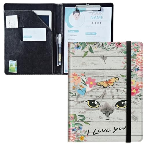 Padfolio mit Klemmbrett, PU-Leder-Portfolio-Ordner, A4-Größe, Schreibklemmbrett, Aufbewahrung mit Notizblock/Visitenkarte/Bargeldtaschen für Business, Schule, Büro, Katzenblumen Padfolio mit Klemmbrett, PU-Leder-Portfolio-Ordner, A4-Größe, Schreibklemmbrett, Aufbewahrung mit Notizblock/Visitenkarte/Bargeldtaschen für Business, Schule, Büro, Katzenblumen von BWEGRHE