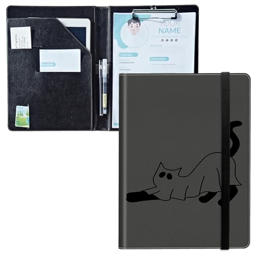 Padfolio mit Klemmbrett, PU-Leder-Portfolio-Ordner, A4-Größe, Schreibklemmbrett, Aufbewahrung mit Notizblock/Visitenkarte/Bargeldtaschen für Business, Schule, Büro, Katzengeister von BWEGRHE