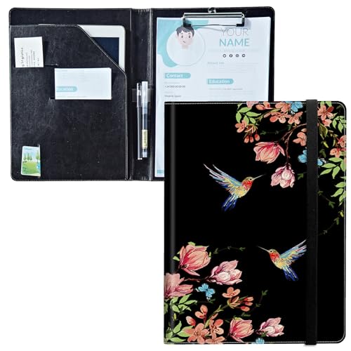 Padfolio mit Klemmbrett, PU-Leder-Portfolio-Ordner, A4-Größe, Schreibklemmbrett, Aufbewahrung mit Notizblock/Visitenkarte/Bargeldtaschen für Business, Schule, Büro, Kolibri, Blume, Sakura Padfolio mit Klemmbrett, PU-Leder-Portfolio-Ordner, A4-Größe, Schreibklemmbrett, Aufbewahrung mit Notizblock/Visitenkarte/Bargeldtaschen für Business, Schule, Büro, Kolibri, Blume, Sakura von BWEGRHE