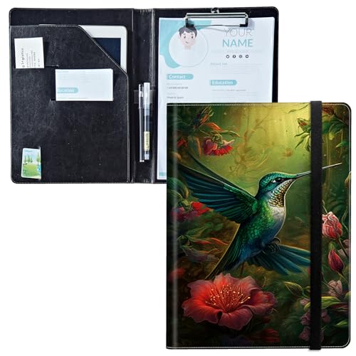 Padfolio mit Klemmbrett, PU-Leder-Portfolio-Ordner, A4-Größe, Schreibklemmbrett, Aufbewahrung mit Notizblock/Visitenkarte/Bargeldtaschen für Business, Schule, Büro, Kolibri, rote Blume Padfolio mit Klemmbrett, PU-Leder-Portfolio-Ordner, A4-Größe, Schreibklemmbrett, Aufbewahrung mit Notizblock/Visitenkarte/Bargeldtaschen für Business, Schule, Büro, Kolibri, rote Blume von BWEGRHE