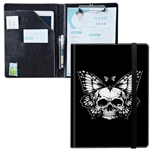 Padfolio mit Klemmbrett, PU-Leder-Portfolio-Ordner, A4-Größe, Schreibklemmbrett, Aufbewahrung mit Notizblock/Visitenkarte/Bargeldtaschen für Business, Schule, Büro, Kopf Schädel Schmetterling Padfolio mit Klemmbrett, PU-Leder-Portfolio-Ordner, A4-Größe, Schreibklemmbrett, Aufbewahrung mit Notizblock/Visitenkarte/Bargeldtaschen für Business, Schule, Büro, Kopf Schädel Schmetterling von BWEGRHE