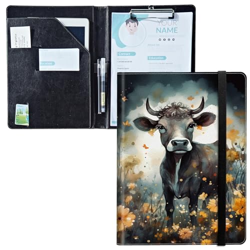 Padfolio mit Klemmbrett, PU-Leder-Portfolio-Ordner, A4-Größe, Schreibklemmbrett, Aufbewahrung mit Notizblock/Visitenkarte/Bargeldtaschen für Business, Schule, Büro, Kuh-Gänseblümchen Padfolio mit Klemmbrett, PU-Leder-Portfolio-Ordner, A4-Größe, Schreibklemmbrett, Aufbewahrung mit Notizblock/Visitenkarte/Bargeldtaschen für Business, Schule, Büro, Kuh-Gänseblümchen von BWEGRHE