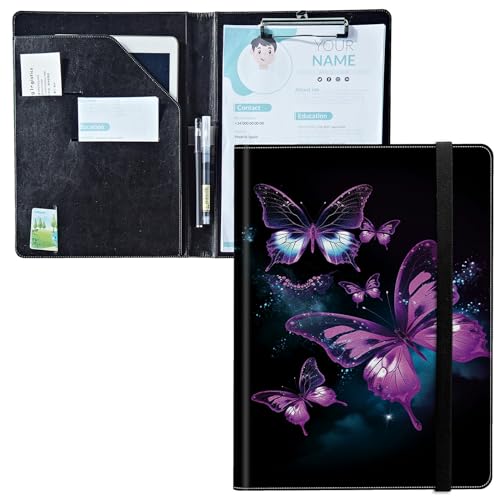 Padfolio mit Klemmbrett, PU-Leder-Portfolio-Ordner, A4-Größe, Schreibklemmbrett, Aufbewahrung mit Notizblock/Visitenkarte/Bargeldtaschen für Business, Schule, Büro, Kunst-Schmetterling Padfolio mit Klemmbrett, PU-Leder-Portfolio-Ordner, A4-Größe, Schreibklemmbrett, Aufbewahrung mit Notizblock/Visitenkarte/Bargeldtaschen für Business, Schule, Büro, Kunst-Schmetterling von BWEGRHE