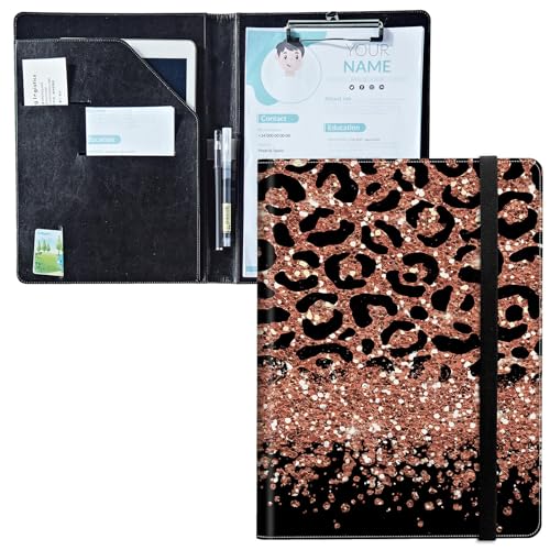 Padfolio mit Klemmbrett, PU-Leder-Portfolio-Ordner, A4-Größe, Schreibklemmbrett, Aufbewahrung mit Notizblock/Visitenkarte/Bargeldtaschen für Business, Schule, Büro, Leoparden-Glitzer Padfolio mit Klemmbrett, PU-Leder-Portfolio-Ordner, A4-Größe, Schreibklemmbrett, Aufbewahrung mit Notizblock/Visitenkarte/Bargeldtaschen für Business, Schule, Büro, Leoparden-Glitzer von BWEGRHE