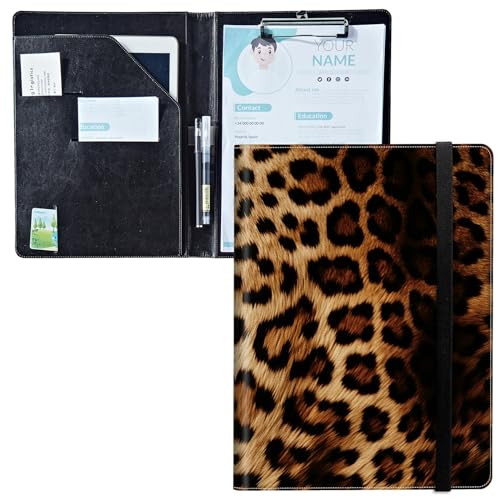 Padfolio mit Klemmbrett, PU-Leder-Portfolio-Ordner, A4-Größe, Schreibklemmbrett, Aufbewahrung mit Notizblock/Visitenkarte/Bargeldtaschen für Business, Schule, Büro, Leopardenmuster Padfolio mit Klemmbrett, PU-Leder-Portfolio-Ordner, A4-Größe, Schreibklemmbrett, Aufbewahrung mit Notizblock/Visitenkarte/Bargeldtaschen für Business, Schule, Büro, Leopardenmuster von BWEGRHE