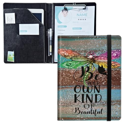 Padfolio mit Klemmbrett, PU-Leder-Portfolio-Ordner, A4-Größe, Schreibklemmbrett, Aufbewahrung mit Notizblock/Visitenkarte/Bargeldtaschen für Business, Schule, Büro, Libelle, Glitzer-Holz Padfolio mit Klemmbrett, PU-Leder-Portfolio-Ordner, A4-Größe, Schreibklemmbrett, Aufbewahrung mit Notizblock/Visitenkarte/Bargeldtaschen für Business, Schule, Büro, Libelle, Glitzer-Holz von BWEGRHE