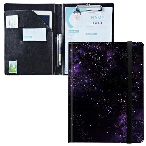 Padfolio mit Klemmbrett, PU-Leder-Portfolio-Ordner, A4-Größe, Schreibklemmbrett, Aufbewahrung mit Notizblock/Visitenkarte/Bargeldtaschen für Business, Schule, Büro, Lila Galaxie Padfolio mit Klemmbrett, PU-Leder-Portfolio-Ordner, A4-Größe, Schreibklemmbrett, Aufbewahrung mit Notizblock/Visitenkarte/Bargeldtaschen für Business, Schule, Büro, Lila Galaxie von BWEGRHE