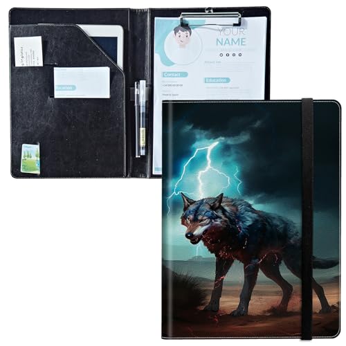 Padfolio mit Klemmbrett, PU-Leder-Portfolio-Ordner, A4-Größe, Schreibklemmbrett, Aufbewahrung mit Notizblock/Visitenkarte/Bargeldtaschen für Business, Schule, Büro, Magic Wolf Padfolio mit Klemmbrett, PU-Leder-Portfolio-Ordner, A4-Größe, Schreibklemmbrett, Aufbewahrung mit Notizblock/Visitenkarte/Bargeldtaschen für Business, Schule, Büro, Magic Wolf von BWEGRHE