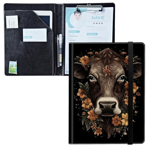 Padfolio mit Klemmbrett, PU-Leder-Portfolio-Ordner, A4-Größe, Schreibklemmbrett, Aufbewahrung mit Notizblock/Visitenkarte/Bargeldtaschen für Business, Schule, Büro, Milchvieh, Blumen Padfolio mit Klemmbrett, PU-Leder-Portfolio-Ordner, A4-Größe, Schreibklemmbrett, Aufbewahrung mit Notizblock/Visitenkarte/Bargeldtaschen für Business, Schule, Büro, Milchvieh, Blumen von BWEGRHE