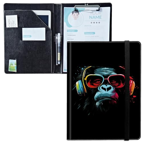 Padfolio mit Klemmbrett, PU-Leder-Portfolio-Ordner, A4-Größe, Schreibklemmbrett, Aufbewahrung mit Notizblock/Visitenkarte/Bargeldtaschen für Business, Schule, Büro, Musik-Gorilla Padfolio mit Klemmbrett, PU-Leder-Portfolio-Ordner, A4-Größe, Schreibklemmbrett, Aufbewahrung mit Notizblock/Visitenkarte/Bargeldtaschen für Business, Schule, Büro, Musik-Gorilla von BWEGRHE