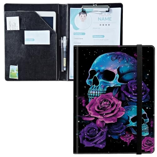 Padfolio mit Klemmbrett, PU-Leder-Portfolio-Ordner, A4-Größe, Schreibklemmbrett, Aufbewahrung mit Notizblock/Visitenkarte/Bargeldtaschen für Business, Schule, Büro, Neon Sugar Skull Padfolio mit Klemmbrett, PU-Leder-Portfolio-Ordner, A4-Größe, Schreibklemmbrett, Aufbewahrung mit Notizblock/Visitenkarte/Bargeldtaschen für Business, Schule, Büro, Neon Sugar Skull von BWEGRHE