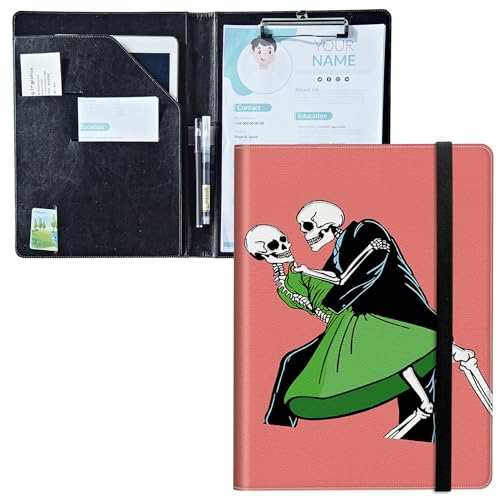 Padfolio mit Klemmbrett, PU-Leder-Portfolio-Ordner, A4-Größe, Schreibklemmbrett, Aufbewahrung mit Notizblock/Visitenkarte/Bargeldtaschen für Business, Schule, Büro, Paare, Totenkopf-Tanz Padfolio mit Klemmbrett, PU-Leder-Portfolio-Ordner, A4-Größe, Schreibklemmbrett, Aufbewahrung mit Notizblock/Visitenkarte/Bargeldtaschen für Business, Schule, Büro, Paare, Totenkopf-Tanz von BWEGRHE