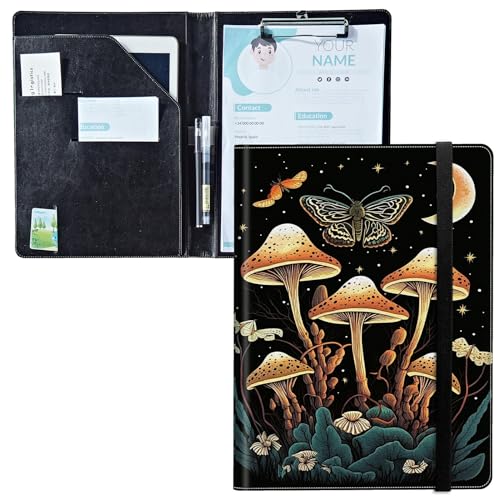 Padfolio mit Klemmbrett, PU-Leder-Portfolio-Ordner, A4-Größe, Schreibklemmbrett, Aufbewahrung mit Notizblock/Visitenkarte/Bargeldtaschen für Business, Schule, Büro, Pilzmotte, Mond Padfolio mit Klemmbrett, PU-Leder-Portfolio-Ordner, A4-Größe, Schreibklemmbrett, Aufbewahrung mit Notizblock/Visitenkarte/Bargeldtaschen für Business, Schule, Büro, Pilzmotte, Mond von BWEGRHE