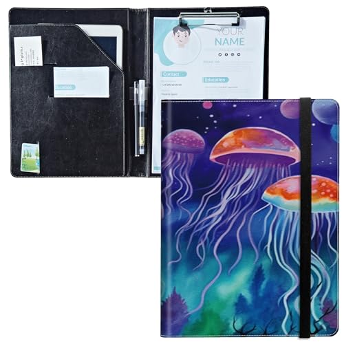 Padfolio mit Klemmbrett, PU-Leder-Portfolio-Ordner, A4-Größe, Schreibklemmbrett, Aufbewahrung mit Notizblock/Visitenkarte/Bargeldtaschen für Business, Schule, Büro, Quallen Padfolio mit Klemmbrett, PU-Leder-Portfolio-Ordner, A4-Größe, Schreibklemmbrett, Aufbewahrung mit Notizblock/Visitenkarte/Bargeldtaschen für Business, Schule, Büro, Quallen von BWEGRHE