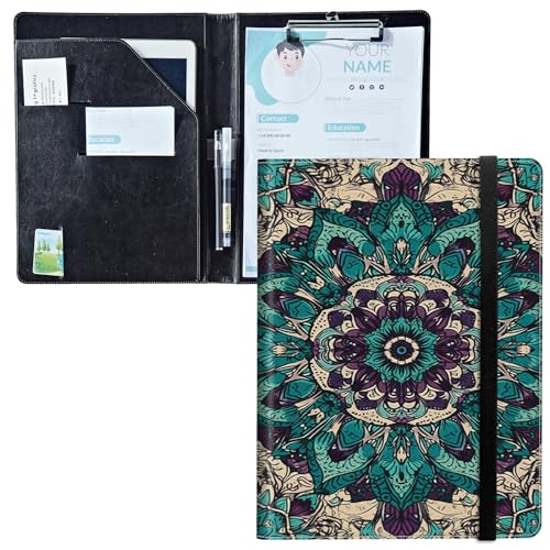 Padfolio mit Klemmbrett, PU-Leder-Portfolio-Ordner, A4-Größe, Schreibklemmbrett, Aufbewahrung mit Notizblock/Visitenkarte/Bargeldtaschen für Business, Schule, Büro, Retro-Mandala Padfolio mit Klemmbrett, PU-Leder-Portfolio-Ordner, A4-Größe, Schreibklemmbrett, Aufbewahrung mit Notizblock/Visitenkarte/Bargeldtaschen für Business, Schule, Büro, Retro-Mandala von BWEGRHE