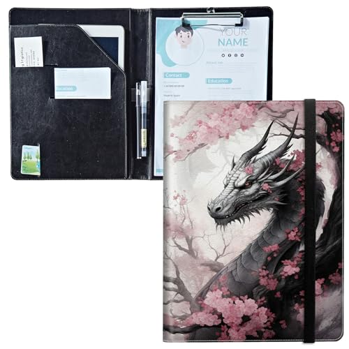 Padfolio mit Klemmbrett, PU-Leder-Portfolio-Ordner, A4-Größe, Schreibklemmbrett, Aufbewahrung mit Notizblock/Visitenkarte/Bargeldtaschen für Business, Schule, Büro, Sakura-Drache Padfolio mit Klemmbrett, PU-Leder-Portfolio-Ordner, A4-Größe, Schreibklemmbrett, Aufbewahrung mit Notizblock/Visitenkarte/Bargeldtaschen für Business, Schule, Büro, Sakura-Drache von BWEGRHE