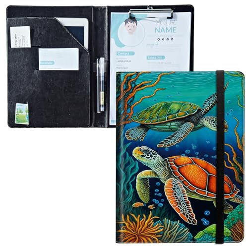 Padfolio mit Klemmbrett, PU-Leder-Portfolio-Ordner, A4-Größe, Schreibklemmbrett, Aufbewahrung mit Notizblock/Visitenkarte/Bargeldtaschen für Business, Schule, Büro, Schildkröten Padfolio mit Klemmbrett, PU-Leder-Portfolio-Ordner, A4-Größe, Schreibklemmbrett, Aufbewahrung mit Notizblock/Visitenkarte/Bargeldtaschen für Business, Schule, Büro, Schildkröten von BWEGRHE