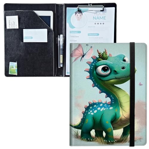 Padfolio mit Klemmbrett, PU-Leder-Portfolio-Ordner, A4-Größe, Schreibklemmbrett, Aufbewahrung mit Notizblock/Visitenkarte/Bargeldtaschen für Business, Schule, Büro, Schmetterlings-Dinosaurier Padfolio mit Klemmbrett, PU-Leder-Portfolio-Ordner, A4-Größe, Schreibklemmbrett, Aufbewahrung mit Notizblock/Visitenkarte/Bargeldtaschen für Business, Schule, Büro, Schmetterlings-Dinosaurier von BWEGRHE