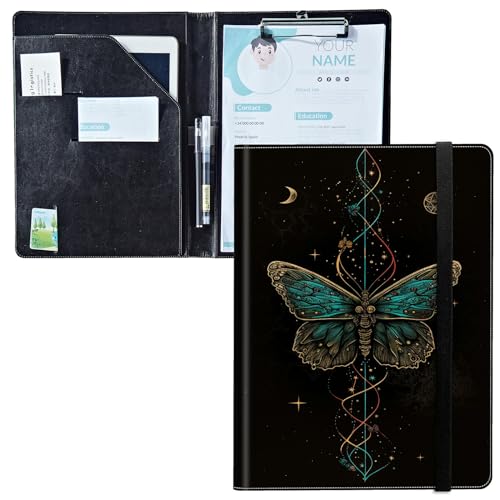 Padfolio mit Klemmbrett, PU-Leder-Portfolio-Ordner, A4-Größe, Schreibklemmbrett, Aufbewahrung mit Notizblock/Visitenkarte/Bargeldtaschen für Business, Schule, Büro, Schmetterlingsraum Padfolio mit Klemmbrett, PU-Leder-Portfolio-Ordner, A4-Größe, Schreibklemmbrett, Aufbewahrung mit Notizblock/Visitenkarte/Bargeldtaschen für Business, Schule, Büro, Schmetterlingsraum von BWEGRHE
